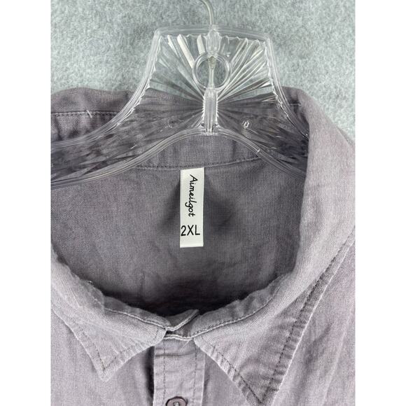 Aimeilgot Linen Shirt Men's 2XL Gray Short Sleeve‎ Button Up Summer Light Casual - Picture 4 of 9